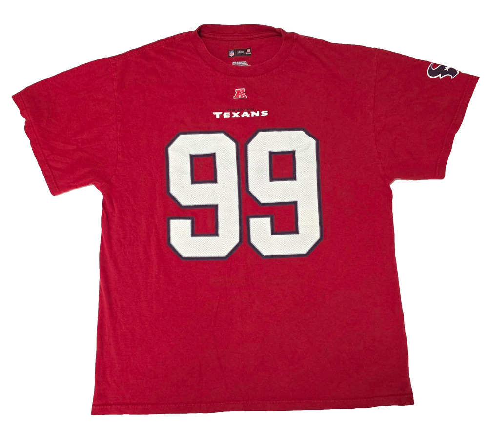 VTG NFL Houston Texans JJ Watt #99 Red Player T-Shirt - Size Large Y2K